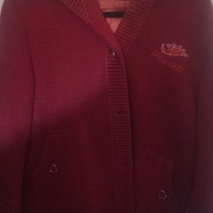 Embroidered Burgundy Knit Cardigan for Women